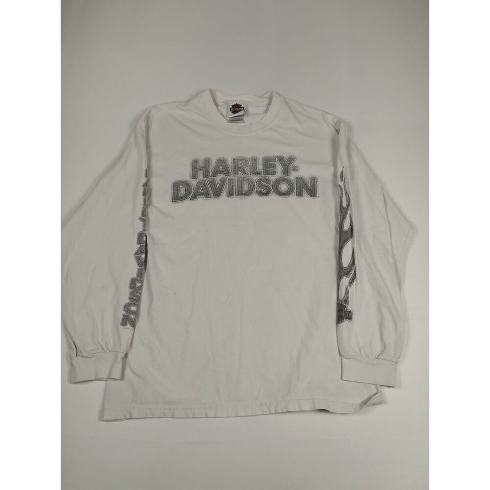 Harley-Davidson Men Size Medium White Monadnock NH Flame Sleeve Graphic Tee